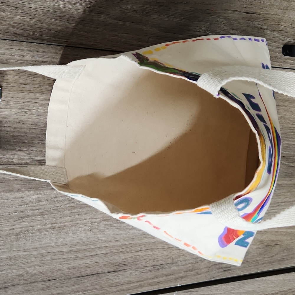 Hand Painted Rainbow Tote Bag  Sturdy Canvas 16 X 15 - Picture 7 of 8